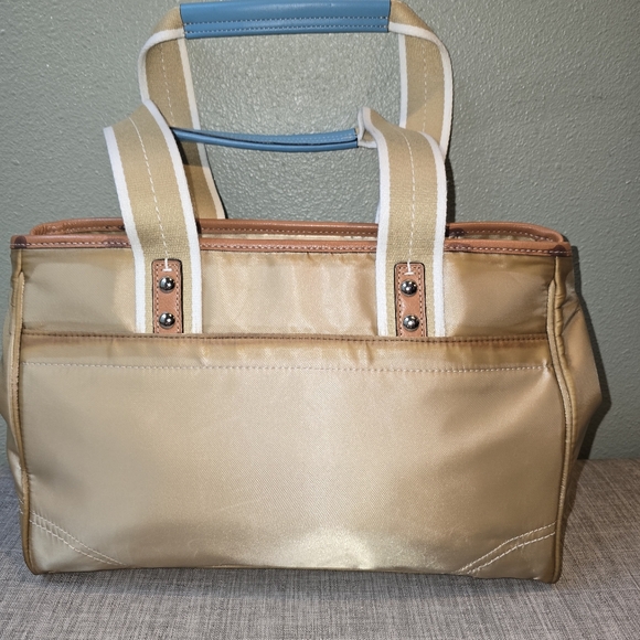 Nwt Coach Hampton Gold & Blue Leather Weekend Small Tote - Picture 2 of 4